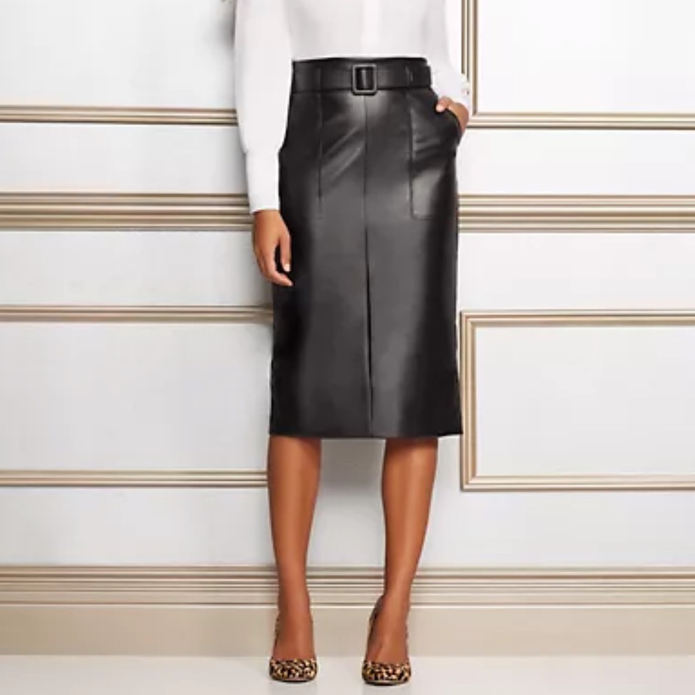 eva mendes for New York & Company Black Faux Leather Belted Pencil Skirt